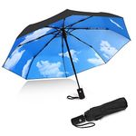 JIGUOOR Compact Travel Umbrella Windproof Strong UV Protection Umbrella for Women, Automatic Folding Umbrella with Ergonomic Handle, w/Polyester Coating - Sky