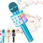 Kids Microphone Bluetooth Microphone Karaoke, Wireless Microphone Speaker 3-in-1 Singing Birthday Party Gift for Kids Adults Girls Boys Home Handheld Mic Speaker Machine【Blue with LED Lights】