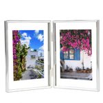 5x7 Inch Vertical Folding Picture Frame, Double Photo Frame for Desk Tabletop Home Hotel Wedding Graduation Decorations Family Friends, High Definition Real Glass (Silver)