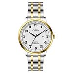 SHENGKE SINOBI Classic Business Men’s Watches Arabic Numerals Easy Reader Wristwatches for Men with Calendar Date Water Resistant (Silver-Gold-Steel Band)