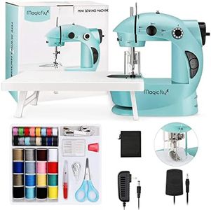 Magicfly Mini Sewing Machine with Extension Table, Dual Speed Portable Sewing Machine for Beginners with Light, Sewing Kit for Household Use, Blue