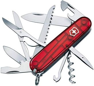 Victorinox, Huntsman, Swiss Army Pocket Knife, Medium, Multi Tool, Camping, 15 Functions, Blade, Corkscrew, Can opener, Red Transparent