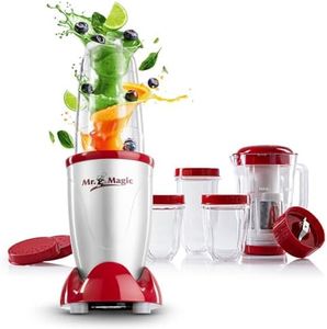 GOURMETmaxx Mr. Magic Mixer | Smoothie Maker con pack de accesorios XXL | Batidora de pie 18 piezas | Con tapas herméticas a prueba de fugas | Procesador de alimentos para batidos, smoothies, etc.