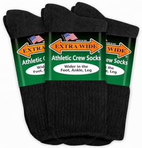 Extra Wide Athletic Crew Socks 3PK Black XL for Men