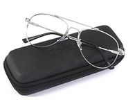 SOOLALA Memory-Metal Pilot Reading Glasses Goggles Eyeglasses Frame, Silver, +1.0