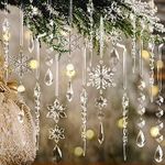 OuMuaMua 18pcs Christmas Tree Decoration Crystal Ornaments - Hanging Acrylic Christmas Snowflake Icicle Drop Crystal Ornaments for Christmas Tree Winter New Year Party Supplies, Silver