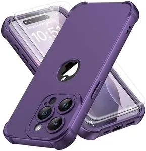 ORETech for iPhone 15 Pro Max Case, with [2 x Screen Protectors] [15 Ft Military Grade Drop Test] [Camera Protection] 360° Full Body Shockproof Slim Thin Phone Case iPhone 15 Pro Max Cover 6.7" Purple