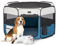 PETSFIT Dog Playpen, Pop Up 36" Sturdy Foldable Medium Dog Kennel Puppy Playpen Indoor Outdoor Portable Pet Playpen with Carring Case Zipper Removable Mesh Top and Leakproof Playpen Bottom Mat Blue M