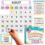 Classroom Calendar Set Bulletin Board Decor – School Calendar for Classroom Elementary, Pastel Bulletin Board Decorations, Kindergarten & Preschool Calendar Bulletin Board Set for Classroom Decor