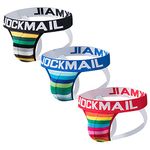 JOCKMAIL 3 Pcs/Pack Men's Briefs Jockstrap Fashion Men's Underwear Sporty Jockstrap Sports Underwear Briefs Athletic Supporters, Black + blue + red, L