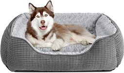 JOEJOY Extra Large Dog Bed Washable Pet Bed, Soft Rose Velvet Dog Bed Low Front Edge Dog Bed Non-Slip Bottom Puppy Bed, Orthopedic Calming Pet Bed For Labrador, Golden Retriever, Grey, 89×64×23 cm