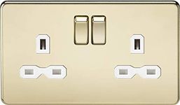 Knightsbridge SFR9000PBW Screwless 13A 2G Dp Switched Polished Brass with White Insert, Socket-Double