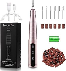 Madenia Rechargeable Electric Nail File with 3 Speed Adjustment, 30000 RPM Portable Nail Drill Machine E file for Acrylic Gel Nails, Pink