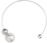 El Regalo Vintage Punk Big Imitation-Pearl CCB Bead Torques Coller Choker Open Necklace for Girls & Women (Silver)