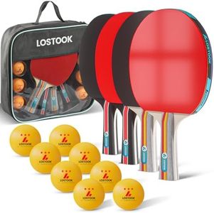 Lostook Professional Ping Pong Paddles Set of 4 with Portable Oxford Cloth Ping Pong Case and 3 Star Balls, Table Tennis Paddles for Adults and Family Outdoor Games