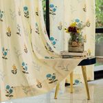 Urban Space 100% Cotton Curtains 7 feet Long Set of 2, 60-65% Room Darkening Curtains, Readymade Curtains with Eyelets/Rings for Hanging, Tieback Included (Cotton Coneflower - Blue, 7 feet x 4 feet)