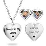 PHOCKSIN Silver Heart Locket Necklace Forever In My Heart Personalised Love Heart Necklace that Holds Pictures Customised Gifts Locket Necklaces for Girls Birthday