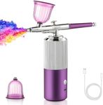Airbrush Kit Machine, Rechargeable Handheld Airbrush, Cordless Air Brush Portable Wireless for Nail Art, Makeup, Barber, Cake Decor, Painting (Purple & Silver)