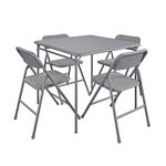 COSCO Premium 5-Piece Table & Chair Dining Set, with 34" Vinyl Top Card Table and 4 Fabric Padded Seat & Back Folding Chairs, Gray