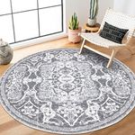 Enyhom Vintage 120cm Round Area Rug, Luxury Floral Pattern Floor Rug, Machine Washable Boho Carpet Floor Mat, Non Slip Soft Circle Carpet Rug for Bedroom Living Room Kitchen Home Decor