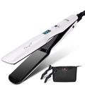 CkeyiN Hair Straighteners Wide Plates, Tourmaline Ceramics Professional 1.8 inch Flat Iron with LCD Display 12 Speed Temperature Control, Dual Voltage PTC Fast Heating Straighter