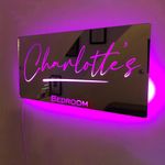 hadefa Custom LED Luminous Name Mirror, Personalized Family Name Text Logo Mirror with 12 Colors Luminous Lightt for Wall Bedroom Living Room Decor Personalized Gift