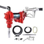 Weonefit 20GPM 12V High-Flow Red Fuel Transfer Pump with Discharge Hose & Manual Nozzle for Transfer of Gasoline Diesel Kerosene Ethanol & Methanol Blends & Biodiesel - Cast Iron Heavy Duty Pump