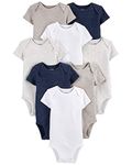 Simple Joys by Carter's Baby 8-Pack Short-Sleeve Bodysuit, Navy Heather/White/Oatmeal, 3-6 Months