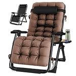 KINGBO Oversized Zero Gravity Chair, Lawn Recliner, Reclining Patio Lounger Chair, Folding Portable Chaise, with Detachable Soft Cushion, Cup Holder, Adjustable Headrest, Support 500 lbs. (29" Wide)