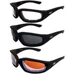 3 Pair Padded Motorcycle Glasses Sunglasses Clear Driving Mirror Gray