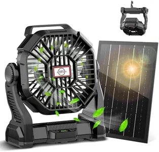 CONBOLA 10400mAh Solar fan, Camping Fan with Solar Panel, 7W Rechargeable Camping Fan for Outdoor,LED Lantern, Stepless Speed and Quiet Battery Operated for Tent,Outside
