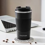 Frenchware Stainless Steel Vacuum Insulated Mug (510 Ml, Black), Travel Coffee Mug with Leakproof Lid, Reusable for Hot & Cold Coffee Water Tea, 3 Hours Hot & 8 Hours Cold, Non-Slip Protective Cover