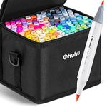 Ohuhu 120 Colors Brush Alcohol Marker Sets, Brush & Fine Double Nibs Sketch Marker for Kids, Artist, Alcohol-based Art Marker with 1 Blender for Sketcking and Coloring