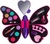 Jugutoz Butterfly Princess Cosmetics Makeup Kits,Portable Girl's Washable Makeup Toy Non Toxic Deluxe Make up Case Set for Kids Girls