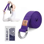 Boldfit Yoga Belt for Women and Men - Yoga Strap for Stretching with Extra Safe Adjustable D-Ring Buckle - Durable and Comfy Texture - Perfect for Your Yoga Session - 6 Feet, Purple