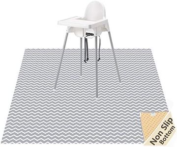 Splash Mat for Under High Chair/Arts/Crafts, WOMUMON 51" Washable Weaning Mat Waterproof Anti-slip Floor Protector Messy Splat Mat, Spill Mat for Pet (Grey Chevron)