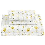 King Size Sheet Set Yellow Floral Bed Sheets King Printed Sheets - 4 Piece Soft Microfiber Patterned Fitted Sheets with 15" Deep Pocket, Flower King Sheet Set