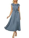 GRACE KARIN Wedding Guest Dresses for Women Formal Elegant Sleeveless Cowl Neck Belted Satin Long Dress Blue L