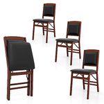 Giantex Folding Dining Chairs Set of 4, Foldable Wood Kitchen Chairs with Padded Seat, Solid Wood Frame, Max Load 400 Lbs, No Assembly Easy to Store Wooden Dining Chairs for Apartment, Small Space