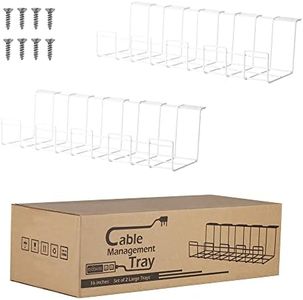 2 Packs Cable Management Tray, 40cm Under Desk Cord Organizer for Wire Management, Metal Wire Cable Holder for Desks, Offices, and Kitchens (White)