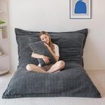 MAXYOYO Giant Bean Bag Chair with Pillow, 3 in 1 Convertible Floor Bean Bag Chair for Adults with Washable Cover, Removable Floor Cushion Stuffed Lounger for Living Room Bedroom, Dark Grey, Full