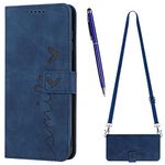 TOUCASA Compatible with Motorola Moto Edge 30 Crossbody Lanyard Case, PU Leather Wallet Flip Folio Stand View and Adjustable Necklace Strap,TPU Inner Shell [Magnetic Closure] Shockproof (F-Blue)