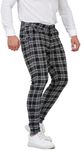 ALLELMS Mens Chinos Casual Pants Slim Fit Stretch Flat-Front Plaid Dress Black Pants for Men 28