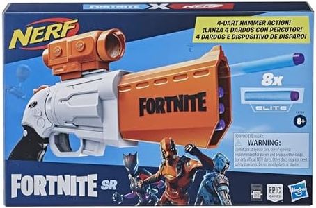 NERF - Fortnite SR Blaster - Hammer Action - including removable scope and 8 Official Nerf Elite Darts - as seen in Fortnite Video Game by Epic Games - Toys for Kids - Boys and Girls - Ages 8+