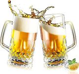 SKGREEN Large Big Size Beer Mug 600 ml | Drinking Glass with Handle | Crystal Clear Glass Beer Mug | Set of 2 | 600 ml