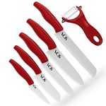 Vos Ceramic Knife Set, Ceramic Knives Set For Kitchen, Ceramic Kitchen Knives With Peeler, Ceramic Paring Knife 4", 5", 6", 7", 8" Inch Red