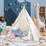 Teepee Tent, Portable Foldable Children’s Play Tent, Cotton Canvas Cone Children’s Playhouse, with LED Fairy Lights