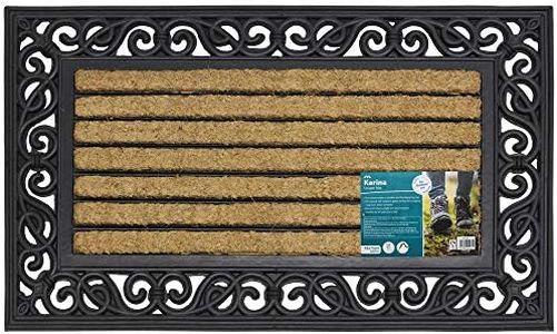 JVL Karina Heavy Duty Rubber Coir Door Mat, Fabric, Brown, 45 x 75 cm