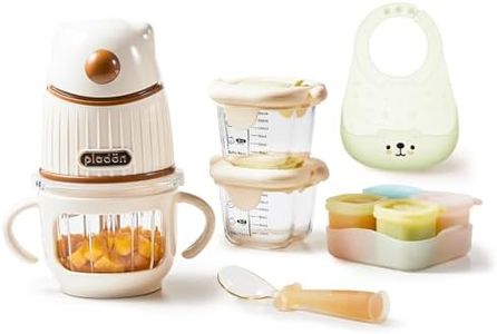 Plodon Baby Food Maker Set with 316 Steel Blades & Glass Bowl, White Baby Food Blender with A Feeding Spoon, A Bib, 4 Separate Food Ice Cube Trays and Two 7oz Food Storage