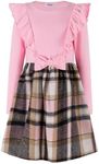 Arshiner Girls Pink Dress Valentines Day Plaid Ribbed Ruffles Dresses Cute Bowknot Outfits Size 3 4